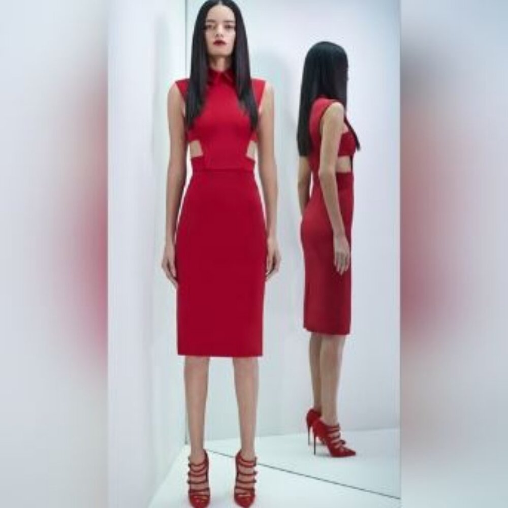 CUSHNIE ET OCHS Collared Red Sleeveless Dress - 8